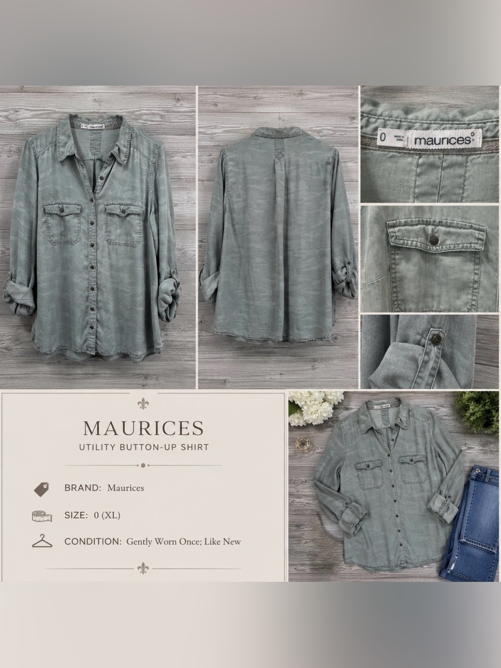 Maurices Camo Utility Button-Up Shirt | Size: 0 (XL) Like New - Picture 2 of 5